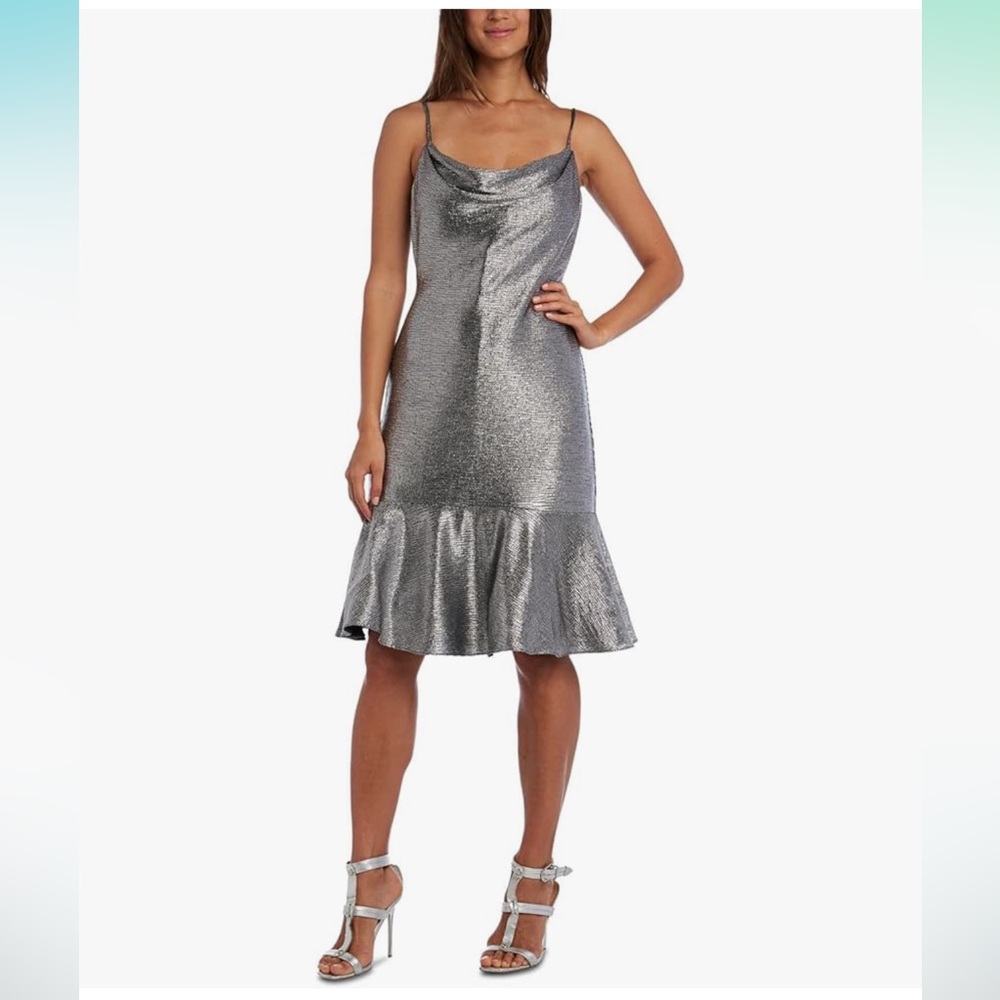 Nw Metallic Dress Front Neck Drape Design.